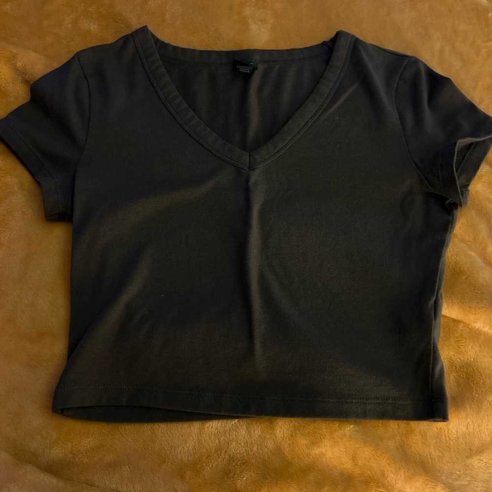 Wild Fable Charcoal V-Neck Crop Top